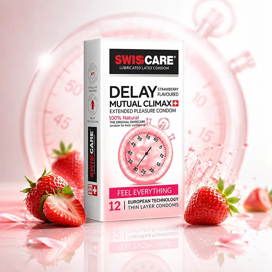 کاندوم تاخیری توت فرنگی سوئیس کر Delay Mutual Climax بسته ۱۲ عددی